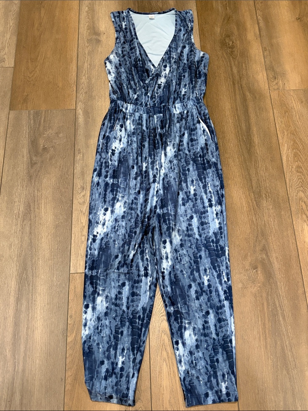 Old Navy Blue and White Tie-Dye Sleeveless Jumpsuit
